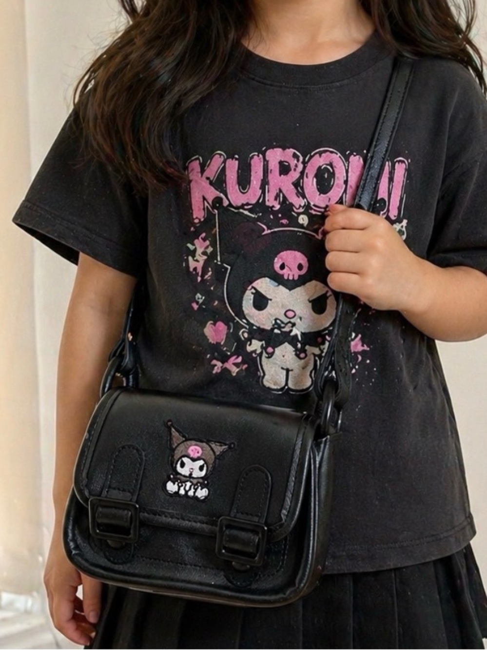 Black Cute Character Crossbody Bag